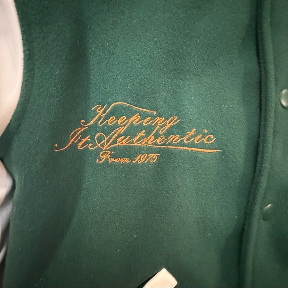 Zara kids Green and White Varsity letterman Jacket boys size 6 - Picture 7 of 11